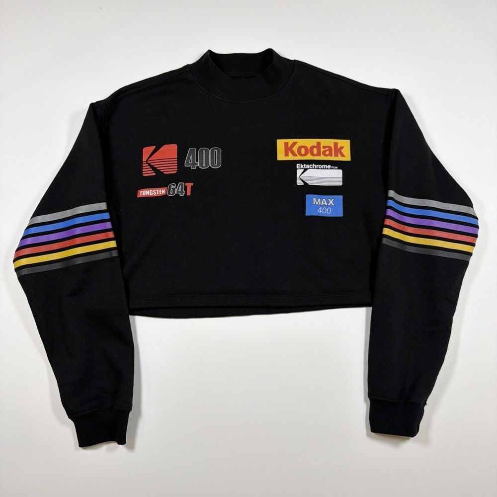 Kodak Max Exposure Size Small Black Cropped Graphic Print Pullover Sweatshirt